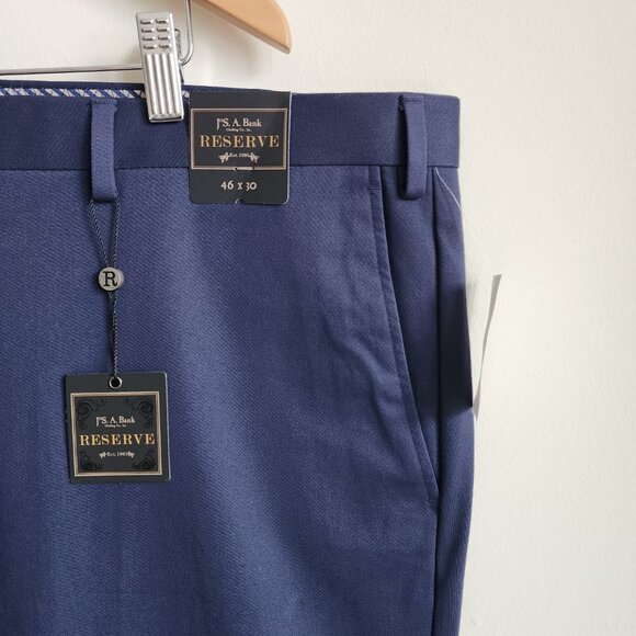 46x30 Blue Chinos Jos A Bank Cotton Reserve Pants New Flat Front Nwt Navy Khakis - Picture 11 of 17